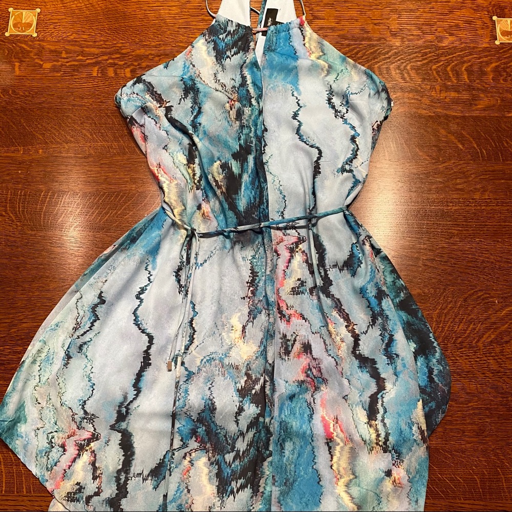 Blue Abstract Short Halter Dress